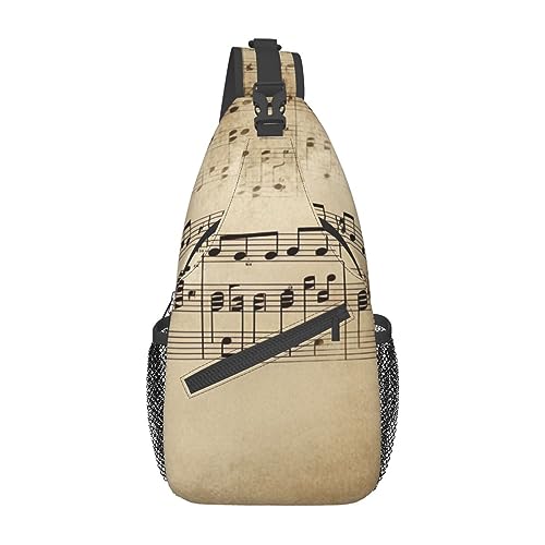 Unisex Brusttaschen mit Musiknoten auf altem Papier, Umhängetasche, leicht, Tagesrucksack für Reisen, Wandern, Schwarz, Einheitsgröße
