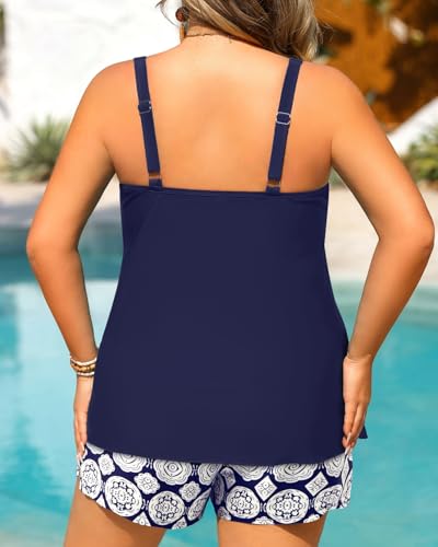 Image of Tempt Me Plus Size Tankini Swimsuits - Women Two Piece Tankini Top with Shorts Flowy Swimsuit 2025 Bathing Suits