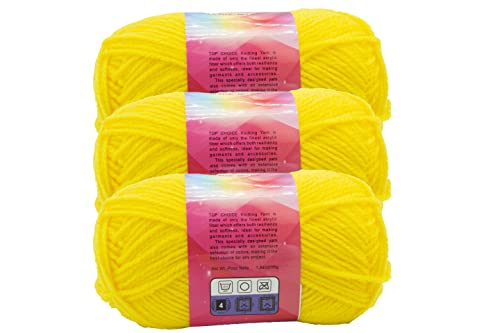 Premium Acrylic Yarn, Snag Free, 4 Ply For Knitting, Crochet And Diy Projects (3 Pack) (Yellow) #TOP1