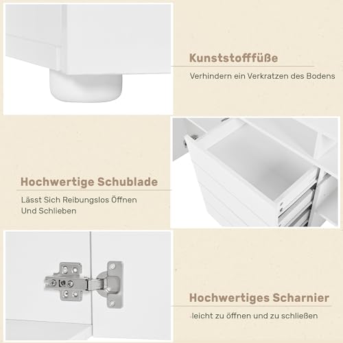 ideal für 80 kg Gesamtlast in weißem Finish. (124 Zeichen) - Detailansicht von LANTRO JS Kommode Weiß 160cm Sideboard...