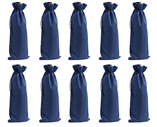 Bolsas de arpillera para vino azul marino de 15 x 35 cm: fundas con cordón para regalos