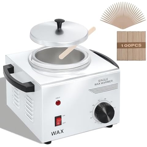 Podoy Wax Warmer for Hair Removal, Professional Single Wax Warmer Pot Melter Heater with Adjustable Temperature Set, Home Spa & Salon Electric Waxing Machine with 200pcs Sticks Cover
