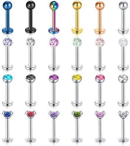 LAURITAMI 18-30pcs Lip Bars Rings 16G Surgical Steel Labret Studs Monroe Ring Piercing Jewellery Conch Cartilage Tragus Helix Earring 8mm