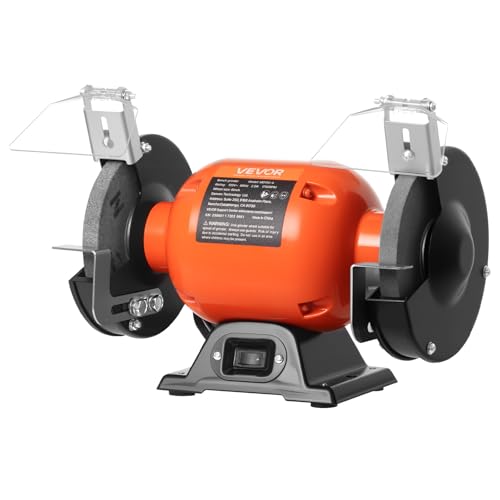 VEVOR Bench Grinder, 6-inch Single Speed Bench Grinder, 1750RPM Low-Speed Table Grinders with 250W 2A Induction Motor, 36/60-Grit Grinding Wheels & Adjustable Tool Rest for Precise Sharpening Grinding