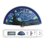 Abanico de diseño expresionista con envoltorio individual de cartón, ideal para regalo o como pequeño detalle para los días calurosos.