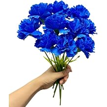 11 Inch Bouquets 10 Stem Carnations,Outdoor UV Resistant No Fade Artificial Flower,Mini Carnation Silk Petals Fake Flowers Forever Plants for Photo Props Home Party and Wedding Decor Dark Blue