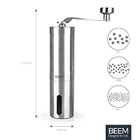 BEEM GRIND-2-GO Manuelle Kaffeemühle – 40 g | Kegelmahlwerk | Mahlgrad-Einstellung stufenlos | Baumwollbeutel | Kaffeemühle manuell | Edelstahl | Kaffee – Ansicht 3