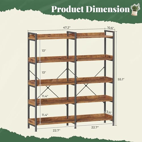 image for Huuger 5 Tier Bookshelf, Display Bookshelf with 10 Open Shelves and Ra