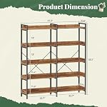 Huuger 5 Tier Bookshelf, Display Bookshelf with 10 Open Shelves and Raised Baffle, 47.2 Inch Straight Wide Bookcase with Metal Frame and Wooden Board, Adjustable Feet, Rustic Brown - Image 2