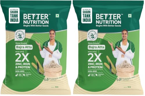 Image of Better Nutrition Bajra Atta | High Protein | Rich in Iron, Zinc & Calcium | 100% Natural | Healthy Bajra | High Fiber For Digestive Ease | 1kg (Pack of 2)