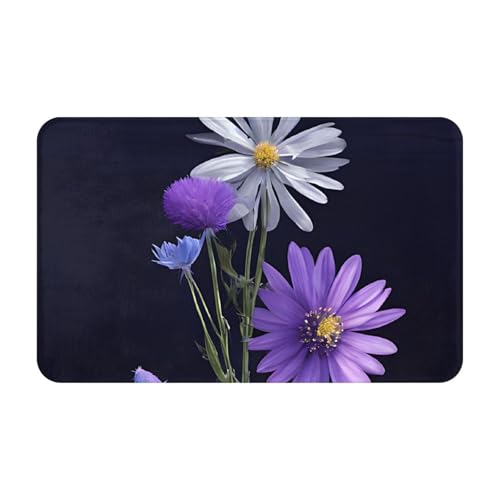 Purple Flower Print Living Room Bathroom Kitchen Anti Slip and Absorbent Carpet, Indoor Entrance Door Muddy Floor Mat, Ultra Soft Washable Carpet 21x31.5 Inches