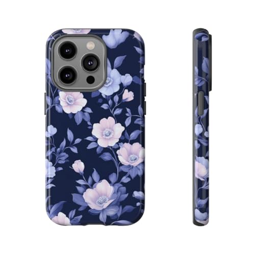 Coque iPhone 14 Pro motif floral bleu et rose brillante anti-rayure