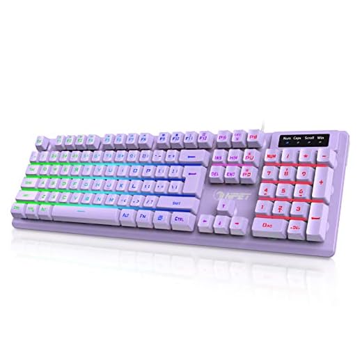 NPET K10 Wired Gaming Keyboard, RGB Backlit, Spill-Resistant Design, Multimedia Keys, Quiet Silent USB Membrane Keyboard for Desktop, Computer, PC (Purple)
