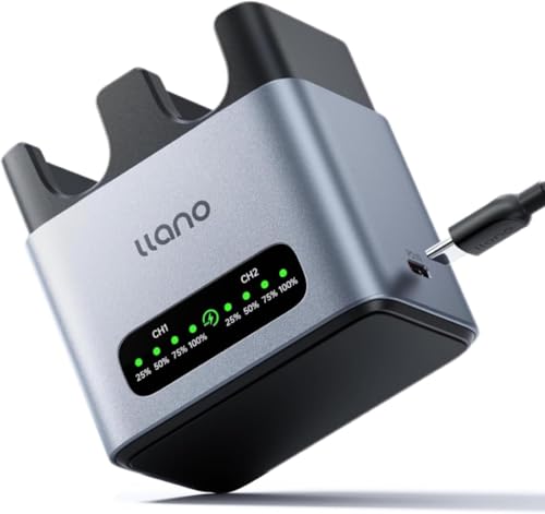 llano 20W NP-FZ100 Akku-Schnellladegerät für Sony Kamera-Akkus: A7III, A7IV, A6700, FX3, FX30, A9, A7C, A7CII, A7RV, A7RIII, A6600, ZV-E1, ZV-E10II, A1, FX2 – USB-C LED-Anzeige CNC-Aluminiumgehäuse