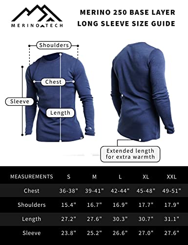 Merino.tech Merino Wool Base Layer - Mens 100% Merino Wool Long Sleeve Thermal Shirts Midweight + Wool Hiking Socks (Large, Black 250) #TOP5