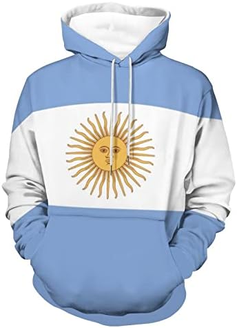 Hoodies for Men Argentina Flag Unisex Pullover Sweatshirt Fashion 3D Print Autumn Winter Casual Loose Long Sleeve with Pocket M