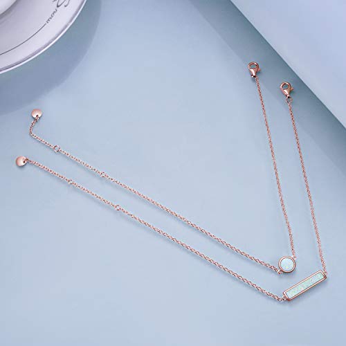 Sterling Silver Created Opal Anklets Foot Ankle Bracelets For Women Girls (Rose Gold White Opal Disc) #TOP1