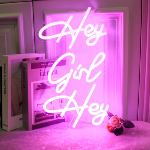 Image of Neon Signs Girls Beer Bar Art Neon Light Girly Led Neon Sign Pink Hey Girl Hey Neon Lights with Dimmer for Bedroom Office Pub Cafe Recreation Room Wall Sign Decor