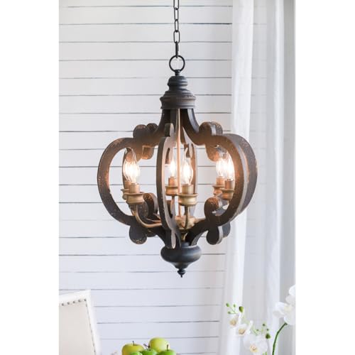 Geelife French Country Wood Chandelier - Black MDF+Metal - Classic