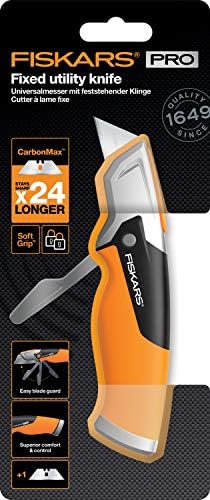 Fiskars Uniwersalny nóż ze stałym ostrzem, Długość 18,2 cm, Stal nierdzewna/ tworzywo, Czarny/ pomarańczowy, CarbonMax, 1027222