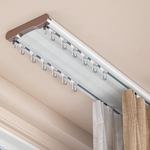 Double Curtain Track Ceiling Mount, Silent Aluminum Track Curtain Rail,