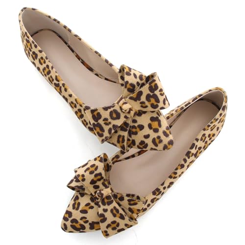 Image of TN TANGNEST Flats Shoes Women Comfort Casual Loafers | Classic Pointed Toe Bowknot Flats Cute Slip On Flats, Wear to Work Travel Walk