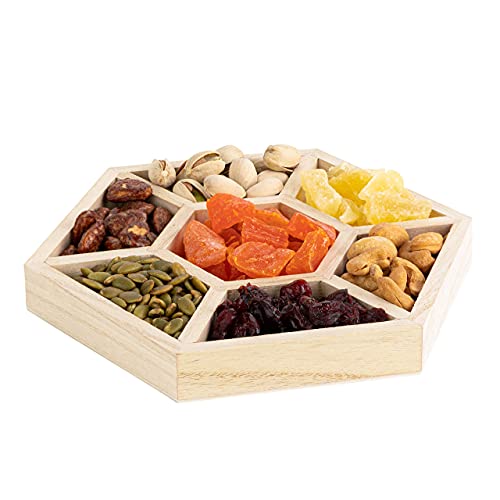 Hammont Hexagon Sectional Wooden Trays - 3 Pack - 8.5”X8.5”X1” - Eco Friendly Decorative Wooden Tray For Dry Fruits & Candies | Organic Wooden Tray For Gift & Home Décor #TOP6
