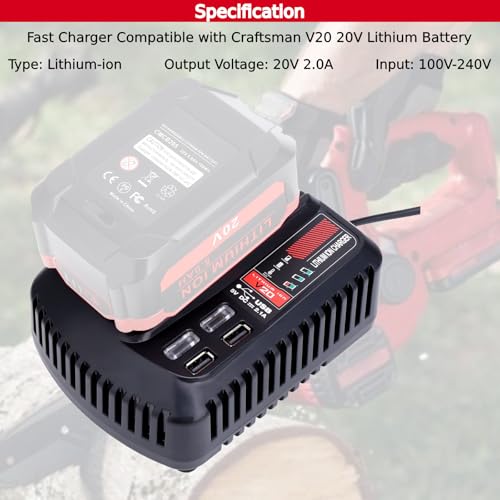 Image of Tulepowceeng CMCB104 Fast Charger Compatible with Craftsman 20v V20 Lithium Battery CMCB201 CMCB202 CMCB205 CMCB209 CMCB206 CMCB202-2 Replacement for 20v Battery Charger CMCB100 CMCB102 CMCB124