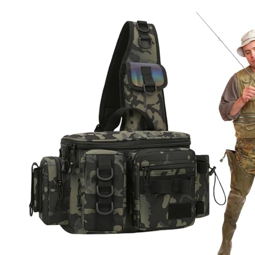 Angel-Taillentasche, Rutenhalter Tackle Storage Sling Bag Gear Holder, Wasserabweisende, leichte Angel-Schulter-Fliegentasche zum Wandern, Angeln, Camping, Jagen