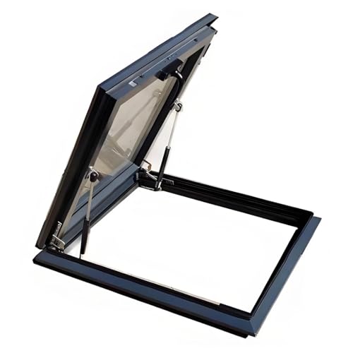 YVYKFZD Fenêtre de toit de maison, puits de lumière de toit plat, Fenêtre de sous-sol en aluminium avec poignées, petite fenêtres de maison de couvercle de trappe de toit pour grenier/solarium(Black-B