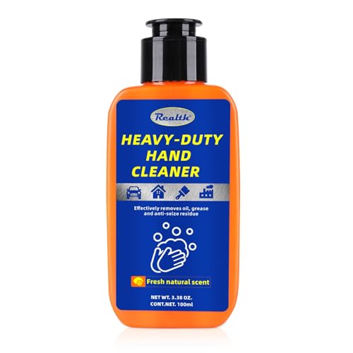 Realth Heavy Duty Hand Cleaner 3.38 Oz – Waterless Pumice Lotion with Natural Lemon Scent, Strong Grease Remover for Mechanics & Industrial Use