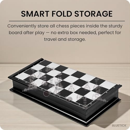 Image of Fun4You Magnetic Chess Set, Folding Travel Board Game, Black and White Pieces, Portable Strategy Game, ABS Plastic