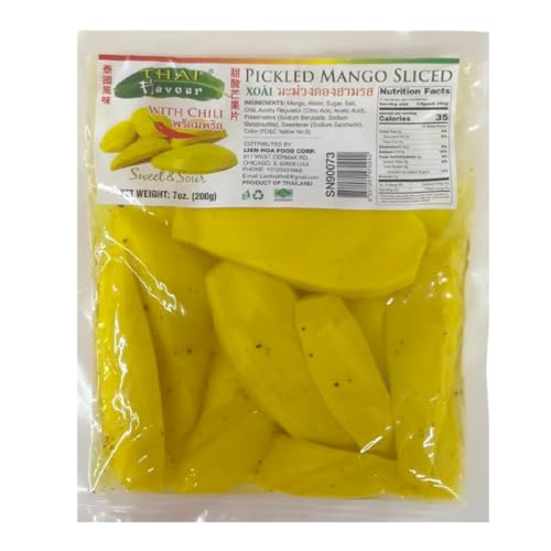 Thai Flavour Pickled Mango Slices with Chili 7oz – Sweet & Spicy Thai Style Mango in Brine, Ready to Eat Snack