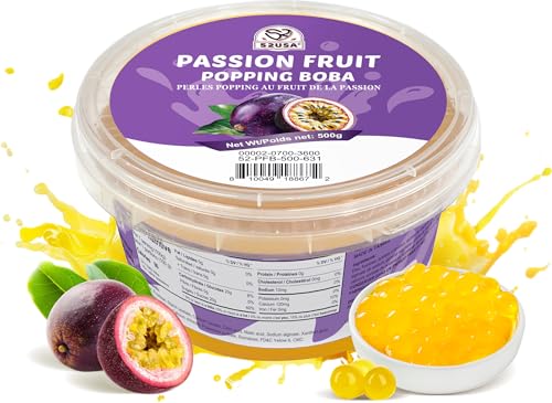 52USA Passion Fruit Popping Boba (500g), Popping Pearls for Bubble Tea, Beverages, Sweets, Ice Cream, Shakes, Desserts & Smoothies Topping, 1.1 Pound (Pack of 1)