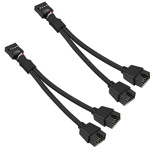 GELRHONR 2 Piezas USB 2.0 Cable de Extensión Macho a Hembra 9 Pines, Separador de Cabecera para Placa Base Interna - Nylon Trenzado Negro