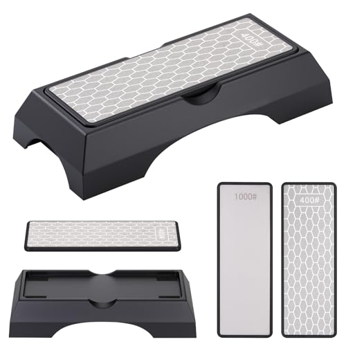TranRantic Piedra Afilar Diamante Doble Cara, 400/1000 Piedra Afilar Cuchillo con Base Antideslizante, Piedra de Afilar de Diamante Duradera para Cinceles, Cuchillos, Hachas y Tijeras