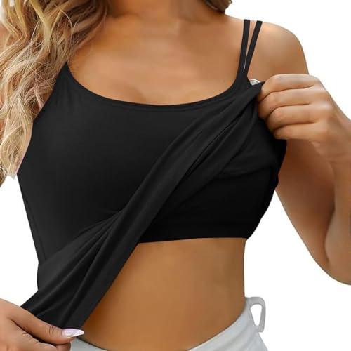 Regata feminina com alças finas com sutiã embutido 2024 verão acolchoado para treino yoga camisetas