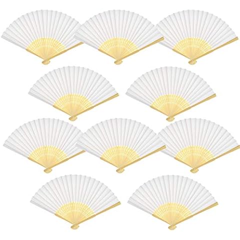 TKMOS&Teekia 20 Pack Handmade Paper Folding Fans Bamboo Hand Held Fan for Gift Party Favors Home Office DIY Decor Cover