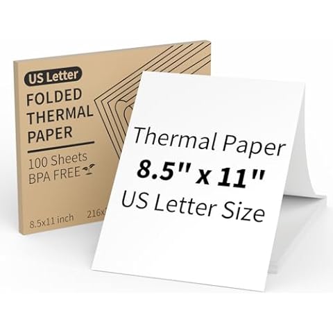 MFLABEL Thermal Printer Paper 8.5 x 11 Inch US Letter Size A4 Thermal Paper for Portable Printer Quick-Dry Folded Thermal Paper Compatible with Most Thermal Printers 100 Sheets Cover