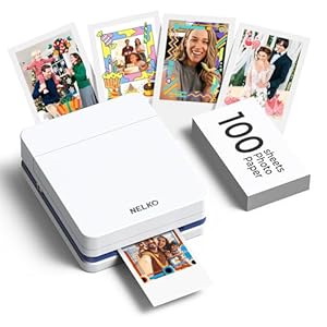 Nelko PP01 Tragbarer Fotodrucker mit 100 Blatt & Tintenpatrone, Sofortiger Kleberücken Druck für iOS/Android, Taschenformat mit Bearbeitungs App, Weiß