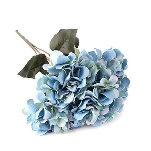 Blooming Paradise 5Heads Artificial Fake Flower Plants Silk Hydrangea Arrangements Wedding Bouquets Decoration Plastic Home Kitchen Garden Party Table Floral Centerpieces Diy(Dark Blue) #TOP2