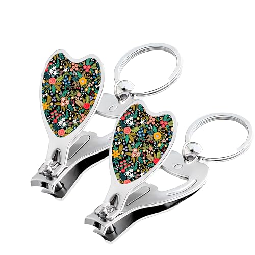 ruhuayoupin - Ruhuayoupin Toenail Clippers For Men 2 Pack Nail Clipper Set With Key Chain Cute Nail Cutter With Jar Opener For Dorm Room Essentials,Kitchen Gadgets,Golf Accessories,Travel Essentials(Flower)