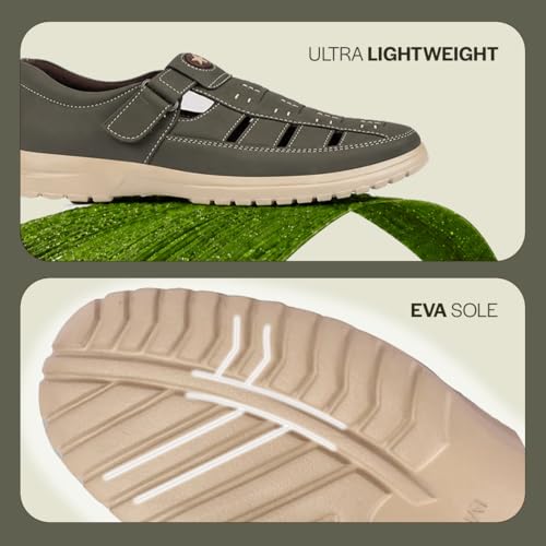 Image of FAUSTO Men's Feather Light EVA Sole Shoe Style Comfortable Dress Sandal With Memory Cushion|Stitched Hook & Loop Sandal For Work|Evening|Festive