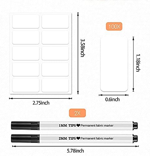 No-Iron Clothing Labels ,150Pcs Self Adhesive Name Labels Kids Clothing Labels Washable Writable Fabric Labels for Clothes with 2Pcs Permanent Fabric Marker Pens