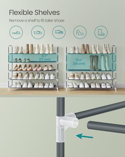 Image of SONGMICS 5-Tier Shoe Rack, Shoe Storage for Hallway Closet, Slim and Space-Saving, Metal Frame, Non-Woven Fabric Shelves, Grey ULSH055G01V1
