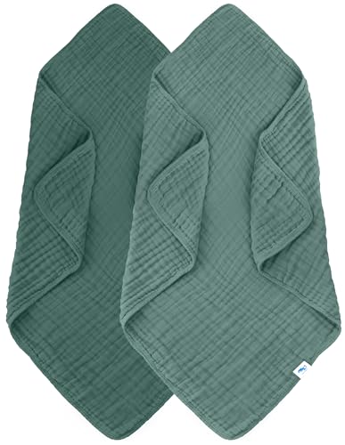 SWEET DOLPHIN Toallas de baño de muselina para bebé, paquete de 2 toallas 100% algodón para bebés, bebés y niños pequeños, 40 x 40 pulgadas, altamente absorbentes, esmeralda profunda