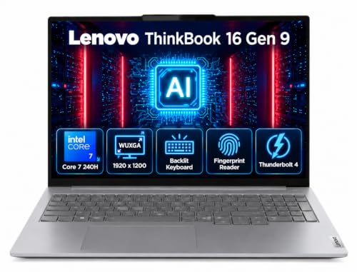 Lenovo ThinkBook 16 G9 Laptop, 16" FHD+, 16GB DDR5 512GB SSD, Intel Core 7 240H Processor (up to 5.2Ghz), Business AI Laptop, Backlit KB, FR Reader, Wi-Fi 6E, RJ-45, Thunderbolt 4, FHD IR Camera, Gray