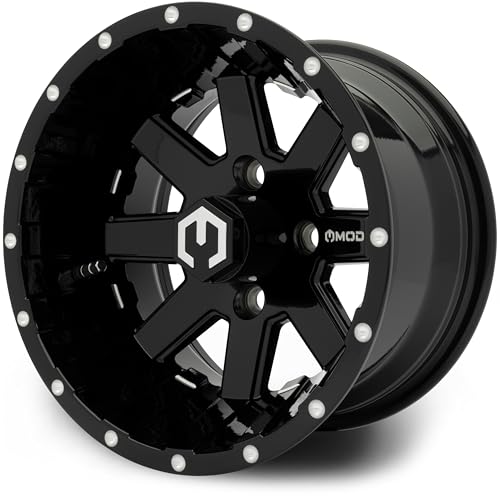 MODZ® Assault Glossy Black with Ball Mill 12" Golf Cart Wheel