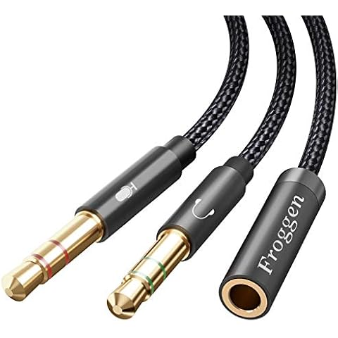 Froggen Mic Headphone Splitter 3.5mm Headset Audio Microphone Adapter CTIA 3.5mm Female to 2 Dual 3.5mm Male Cable Compatible with Desktop Xbox PC Laptop PS4 Gaming Headset Speaker-35cm(Black) Cover