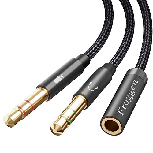 Froggen Cable Separador de Audio y Micrófono, Cable Adaptador Jack Hembra 3.5mm a Jack Doble Macho, Adaptador Auriculares y Micrófono, para Gaming Headset, PC o Laptop(35cm)